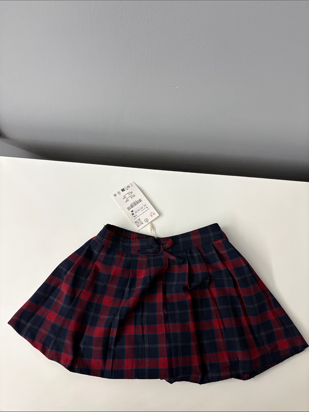Zara Girls Navy and Red Plaid Pleated Skirt